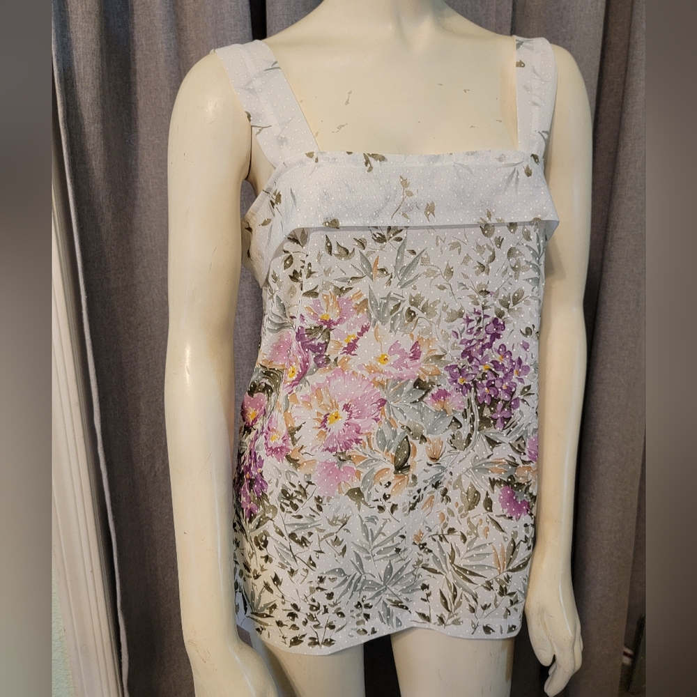 Y2K Vtg Babydoll Top Fairy Whimsy Sheer Floral Polka Dots  Size 16‎ Made In USA
